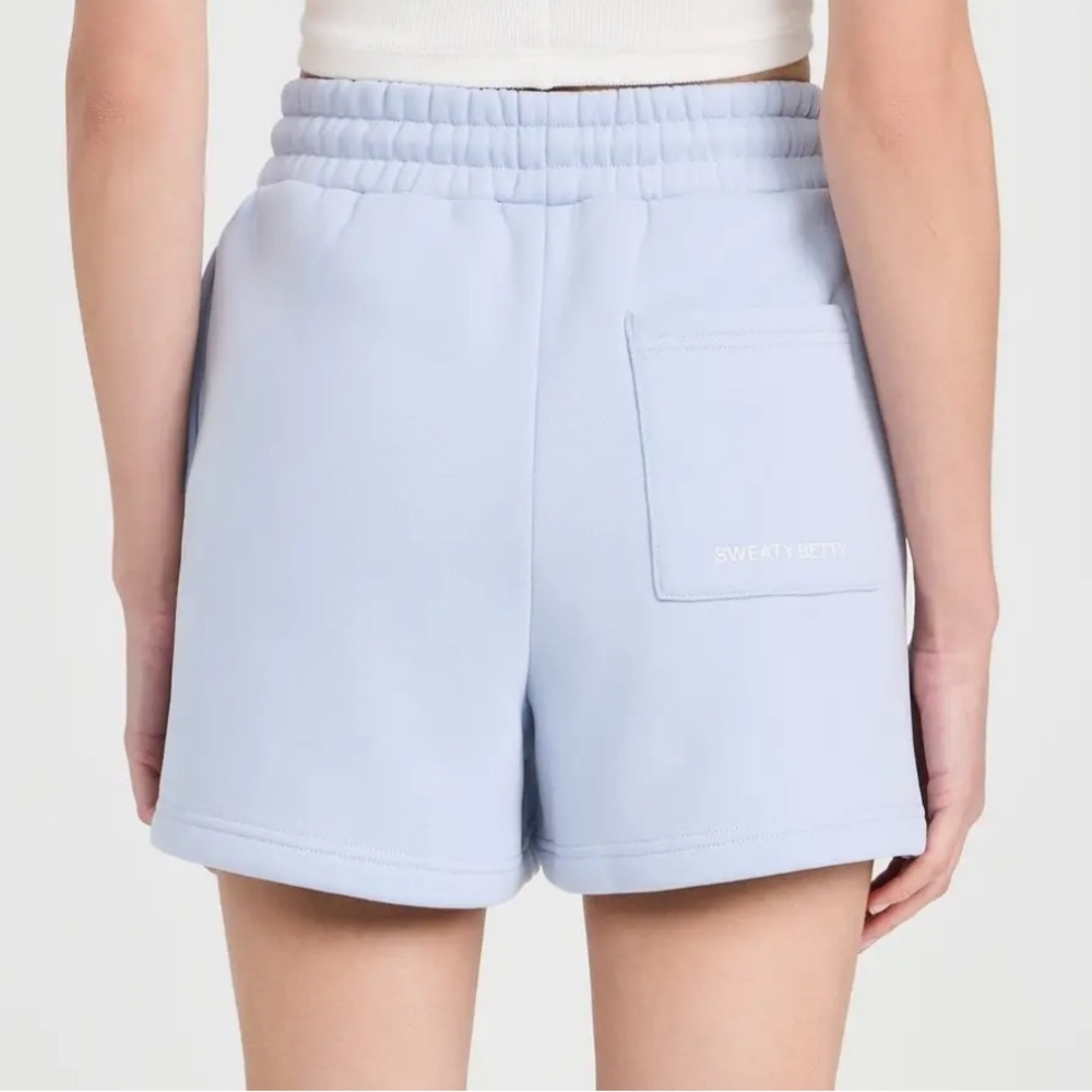 Sweaty Betty ‘Elevated Short’ High Rise Cotton Fleece Salt Blue Pocket, Sz S NWT - Picture 2 of 14
